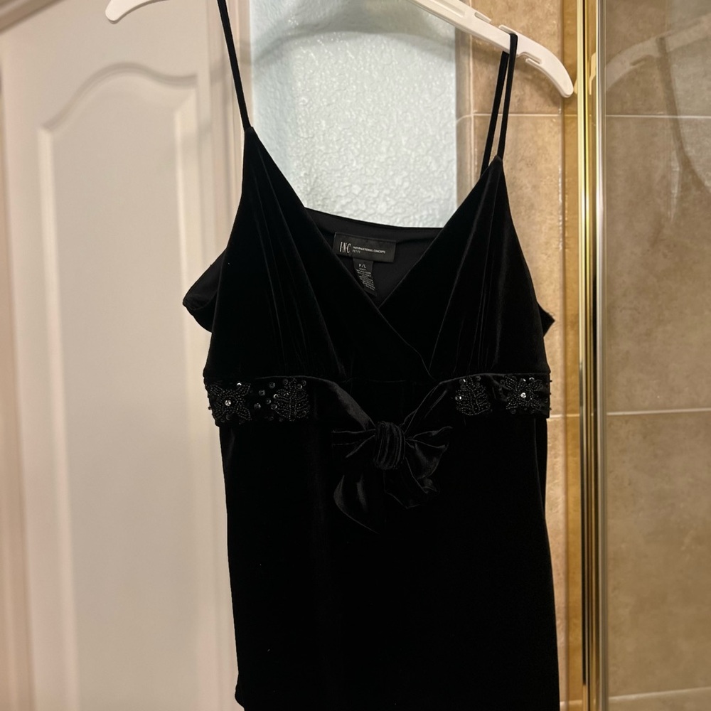 INC International Concepts Black Velvet Camisole with Bow